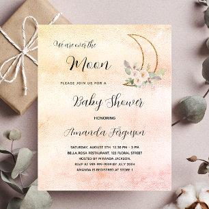 Prospectus 11,4 Cm X 14,2 Cm Baby shower moon blush rose gold budget invitation