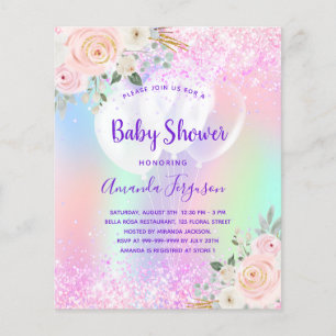 Prospectus 11,4 Cm X 14,2 Cm Baby shower rose violet ballons fleuris budget