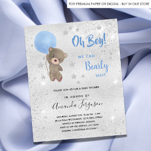 Prospectus 11,4 Cm X 14,2 Cm Baby shower teddy bear boy bleu budget invitation
