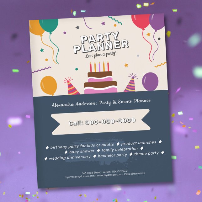 Prospectus 11,4 Cm X 14,2 Cm Balloons - Organisateur de Fête (Balloons - Party Planner Flyer)