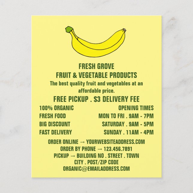 Prospectus 11,4 Cm X 14,2 Cm Banane, Greengrocers Publicité (Devant)