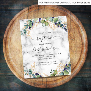 Prospectus 11,4 Cm X 14,2 Cm Baptême eucalyptus or marbre d'or invitation budgé