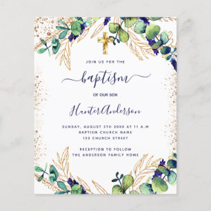 Prospectus 11,4 Cm X 14,2 Cm Baptême eucalyptus vert marine invitation bleue
