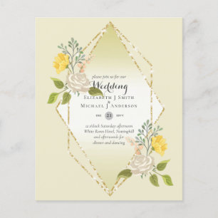 Prospectus 11,4 Cm X 14,2 Cm BAS BUDGET Blanc Rose Jaune Fleur Mariage Inviter