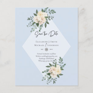 Prospectus 11,4 Cm X 14,2 Cm BAS BUDGET Roses blanches SAUVER LES DATES Moderne