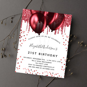 Prospectus 11,4 Cm X 14,2 Cm Birthday white red glitter budget invitation