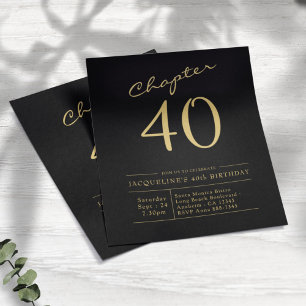 Prospectus 11,4 Cm X 14,2 Cm Black Gold Budget 40e anniversaire Invitation