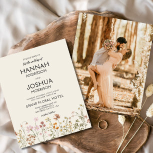 Prospectus 11,4 Cm X 14,2 Cm Boho Fleur sauvage Beige Photo Faire-part de maria