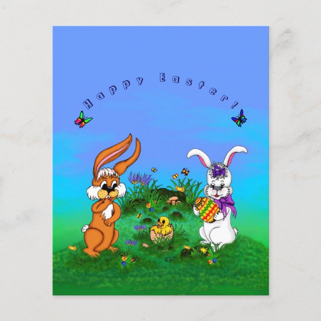 Prospectus 11,4 Cm X 14,2 Cm Bonne Pâques ! Lapin avec lapin et poussin (Devant)