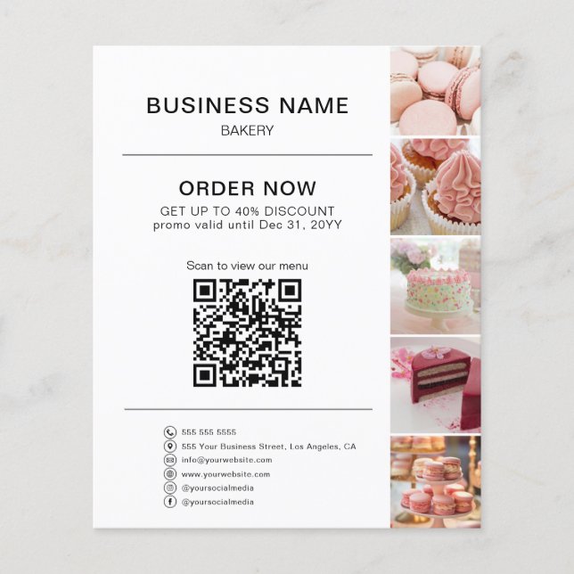 Prospectus 11,4 Cm X 14,2 Cm Boulangerie Commande QR Code Remise Photo Blanc (Devant)