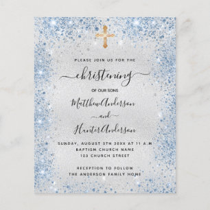 Prospectus 11,4 Cm X 14,2 Cm Brising bleu argent jumeau garçon budget invitatio