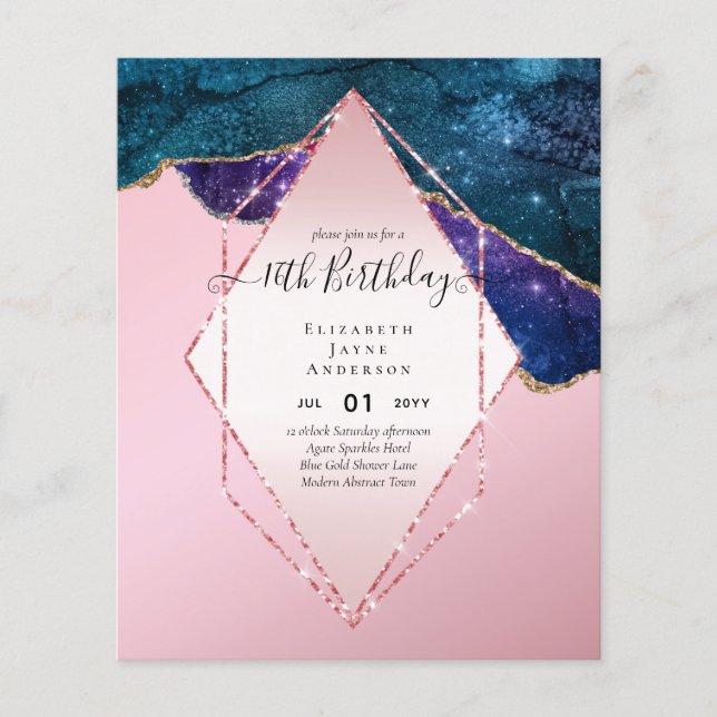 Prospectus 11,4 Cm X 14,2 Cm BUDGET 16e anniversaire Glittery AGATE Sparkle Inv (Devant)