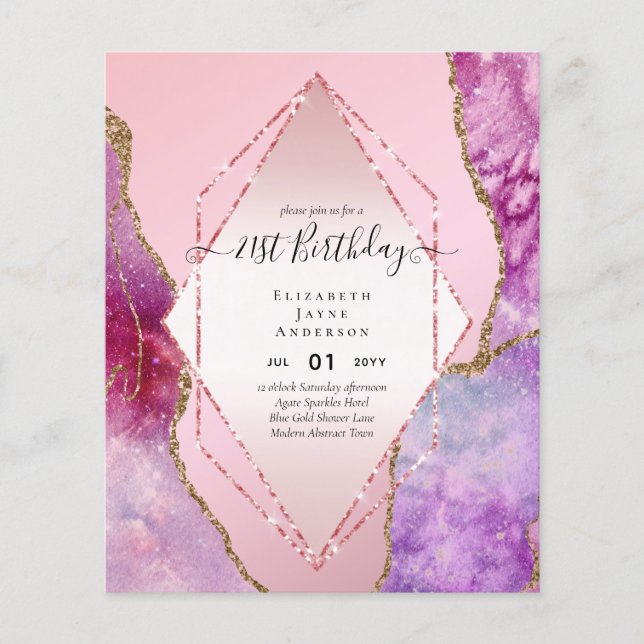 Prospectus 11,4 Cm X 14,2 Cm BUDGET 21e anniversaire Glittery AGATE Sparkle Inv (Devant)