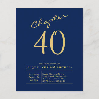 Prospectus 11,4 Cm X 14,2 Cm Budget 40e anniversaire Invitation Marine Bleu