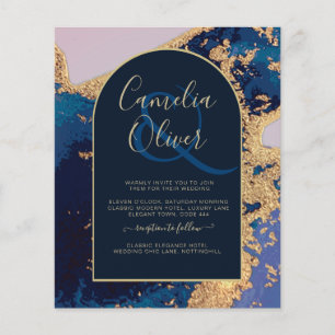 Prospectus 11,4 Cm X 14,2 Cm Budget Agate Blue Gold Wedding Inviter QR Code RSV