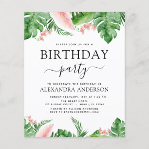 Prospectus 11,4 Cm X 14,2 Cm Budget Anniversaire Fête Tropical Palm Floral