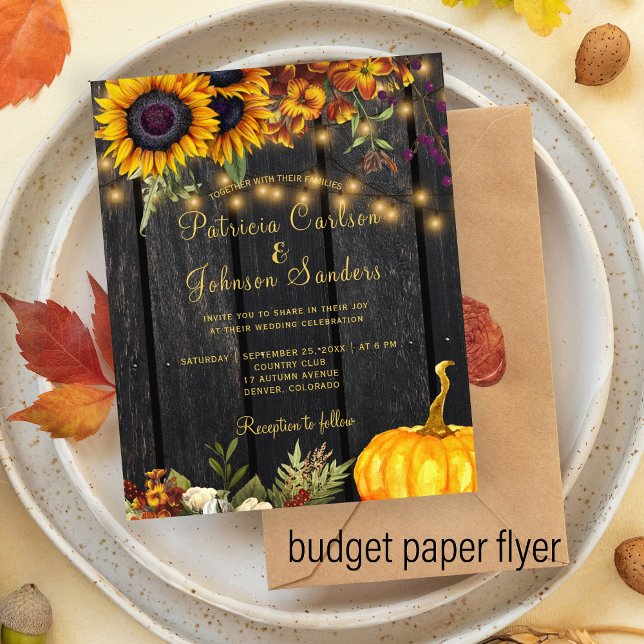 Prospectus 11,4 Cm X 14,2 Cm Budget automne automne faire-part de mariage bois  (Créateur téléchargé)