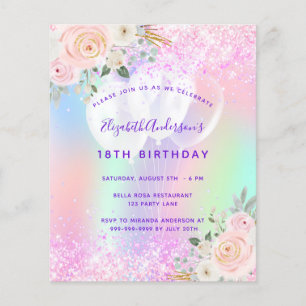 Prospectus 11,4 Cm X 14,2 Cm Budget ballons fleuris parties scintillant rose vi