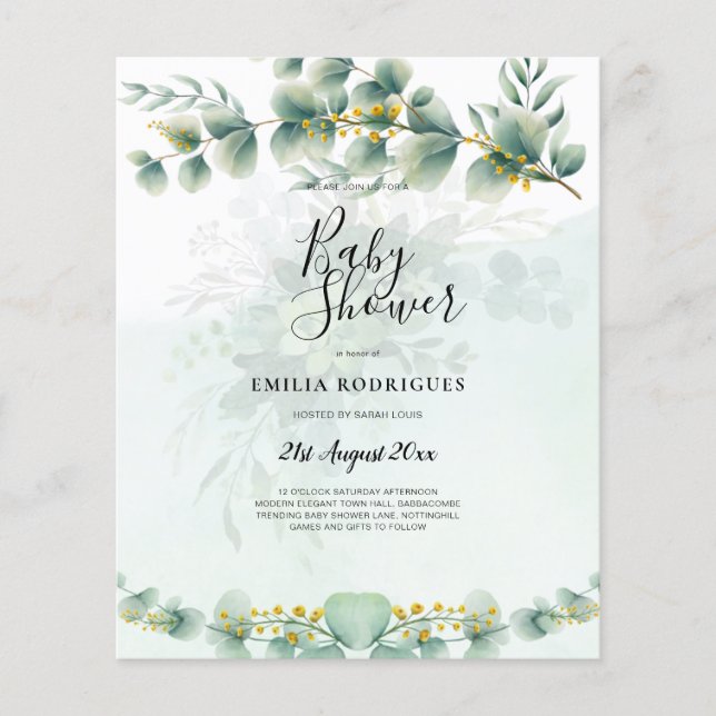 Prospectus 11,4 Cm X 14,2 Cm Budget Bébé Douche Invitations Feuilles de verdure (Devant)