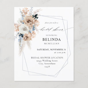 Prospectus 11,4 Cm X 14,2 Cm Budget Bleu et Beige Bohème Floral Baby Shower Mar