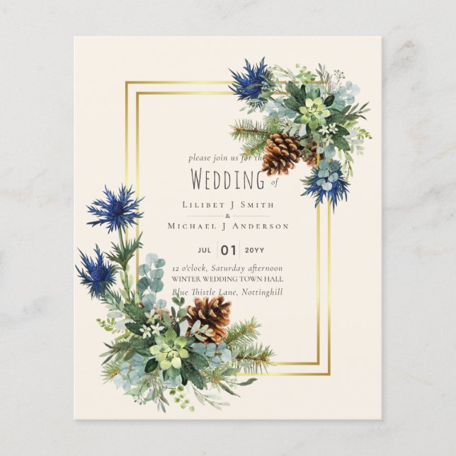 Prospectus 11,4 Cm X 14,2 Cm BUDGET Blue Thistle Eucalyptus Mariage Wonderland (Devant)