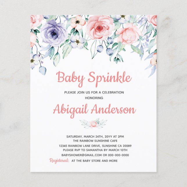 Prospectus 11,4 Cm X 14,2 Cm Budget Blush rose Floral Baby Sprinkle Invitation (Devant)