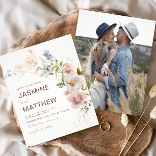 Prospectus 11,4 Cm X 14,2 Cm Budget Boho Fleur sauvage Mariage Photo Invitation