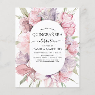 Prospectus 11,4 Cm X 14,2 Cm Budget Boho Purple Quinceañera Dusty rose Floral
