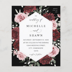 Prospectus 11,4 Cm X 14,2 Cm Budget Bourgogne & Blush rose 6 Floral - Noir
