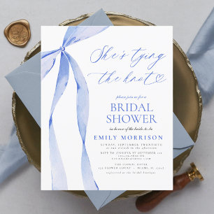 Prospectus 11,4 Cm X 14,2 Cm Budget Bow She's Tying the Knot Blue Invitation