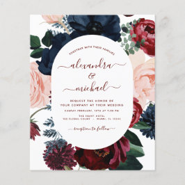 Prospectus 11,4 Cm X 14,2 Cm Budget Burgundy Marine Blue Floral Mariage