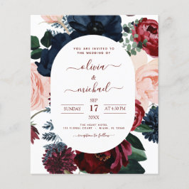 Prospectus 11,4 Cm X 14,2 Cm Budget Burgundy Marine Blue Floral Mariage