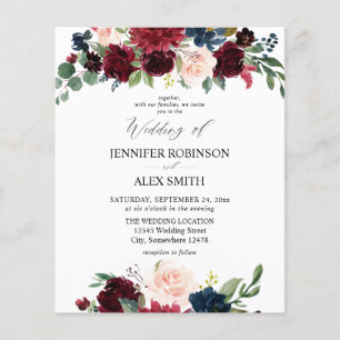 Prospectus 11,4 Cm X 14,2 Cm Budget Burgundy, Pink, & Navy Floral Wedding 2 Fly