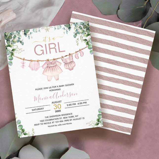 Prospectus 11,4 Cm X 14,2 Cm Budget C'Est Une Fille Rose Boho Baby shower Invit (Budget Its A Girl Pink Boho Baby Shower Invitation Flyer)