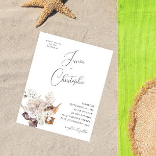 Prospectus 11,4 Cm X 14,2 Cm Budget Coquillages et fleurs blanches pour mariage