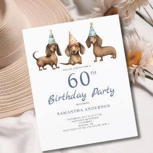 Prospectus 11,4 Cm X 14,2 Cm Budget Dachshund Chien 60e Invitation d'anniversai