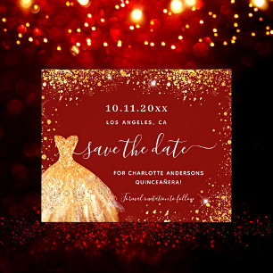 Prospectus 11,4 Cm X 14,2 Cm Budget de la robe d'or rouge Quinceanera enregistr