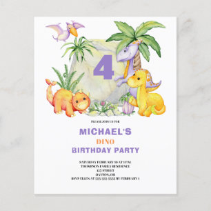 Prospectus 11,4 Cm X 14,2 Cm Budget Dinosaur 4ème anniversaire Invitation