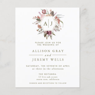 Prospectus 11,4 Cm X 14,2 Cm Budget Dusty Rose Monogram Faire-part de mariage F