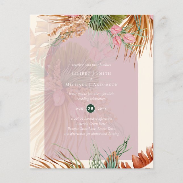 Prospectus 11,4 Cm X 14,2 Cm BUDGET Dusty Rose Tropical Pampas Mariage en herbe (Devant)