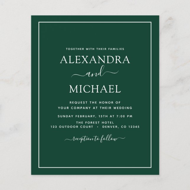Prospectus 11,4 Cm X 14,2 Cm Budget Emerald Green Mariage Typographie moderne V (Devant)