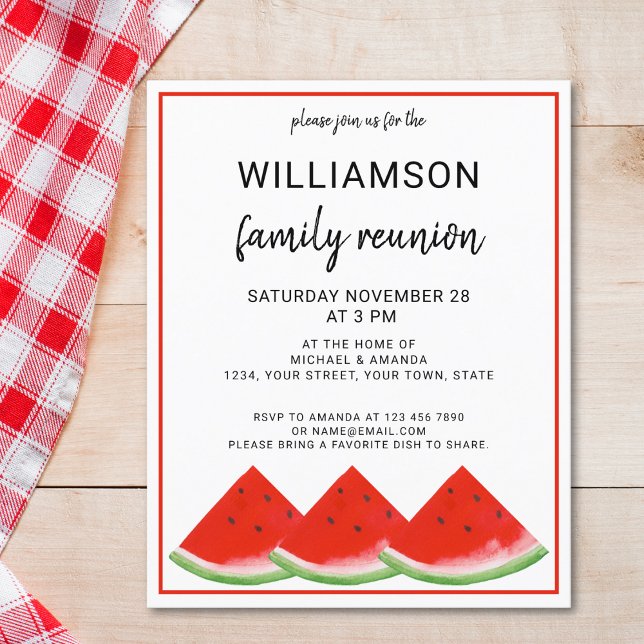 Prospectus 11,4 Cm X 14,2 Cm Budget Été Famille Réunion Watermelon Invitation (Créateur téléchargé)