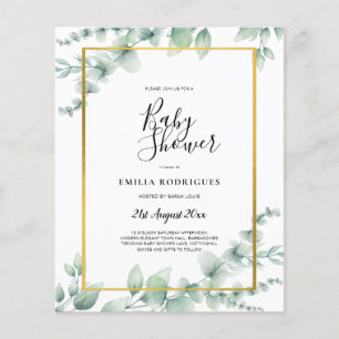 Prospectus 11,4 Cm X 14,2 Cm BUDGET Eucalyptus BABY SHOWER OR QR CODE INVITATIO