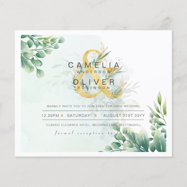 Prospectus 11,4 Cm X 14,2 Cm BUDGET Eucalyptus Verdure Or Mariage QR CODE IN (Devant)