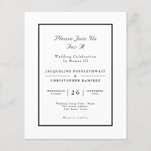 Prospectus 11,4 Cm X 14,2 Cm Budget Faire-part de mariage Élégant noir blanc