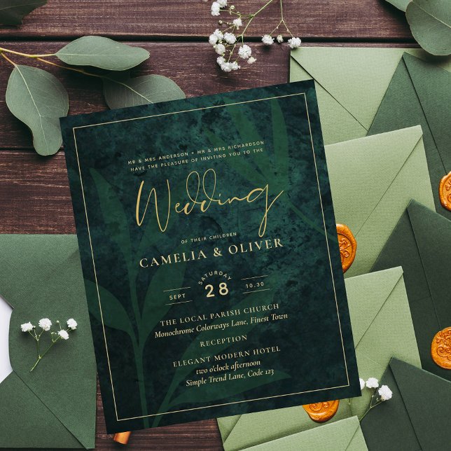 Prospectus 11,4 Cm X 14,2 Cm Budget Faire-part de mariage Emerald Green Gold (Créateur téléchargé)