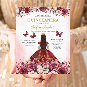 Prospectus 11,4 Cm X 14,2 Cm Budget Floral Bourgogne Princesse Quinceanera