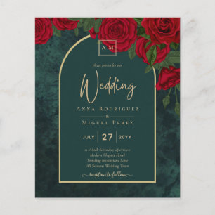Prospectus 11,4 Cm X 14,2 Cm BUDGET ForêtVert ROUGE Roses d'hiver Mariage INVIT