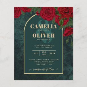 Prospectus 11,4 Cm X 14,2 Cm BUDGET ForêtVert ROUGE Roses d'hiver Mariage INVIT