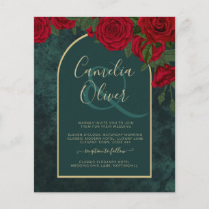 Prospectus 11,4 Cm X 14,2 Cm BUDGET ForêtVert ROUGE Roses d'hiver Mariage INVIT